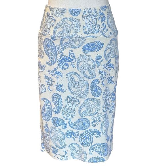 NWT LuLa Roe Cassie Paisley Print Pencil Skirt Cream/Blue Medim - Picture 10 of 10